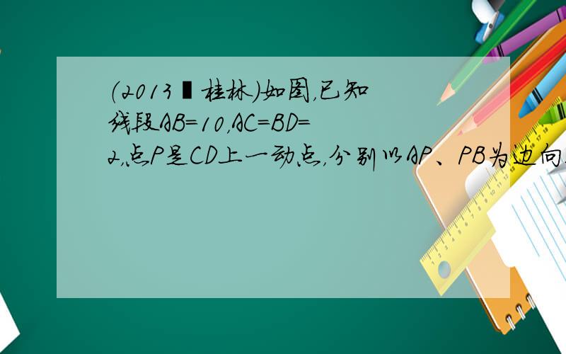 （2013•桂林）如图，已知线段AB=10，AC=BD=2，点P是CD上一动点，分别以AP、PB为边向上、向下作正方形A