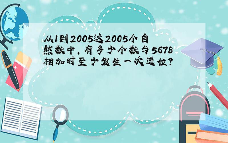 从1到2005这2005个自然数中,有多少个数与5678相加时至少发生一次进位?