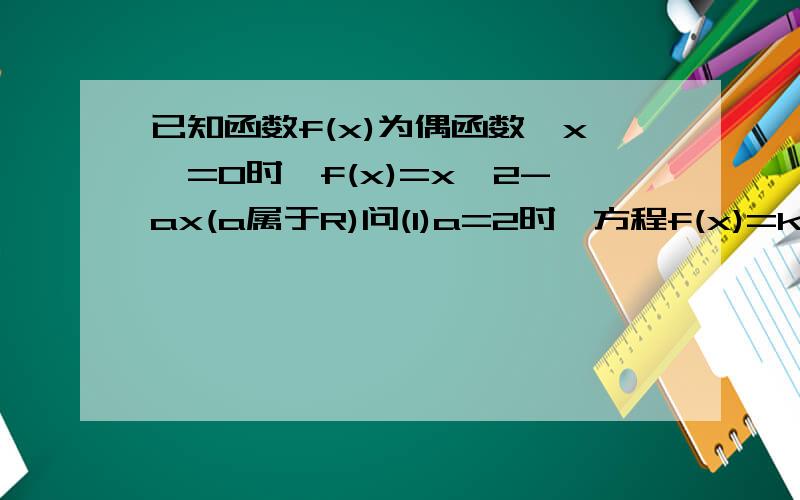 已知函数f(x)为偶函数,x>=0时,f(x)=x^2-ax(a属于R)问(1)a=2时,方程f(x)=kx+2k有4个