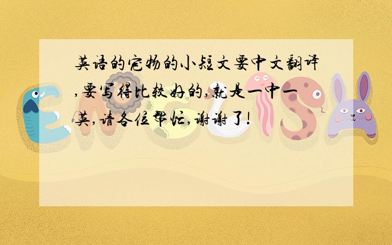 英语的宠物的小短文要中文翻译,要写得比较好的,就是一中一英,请各位帮忙,谢谢了!