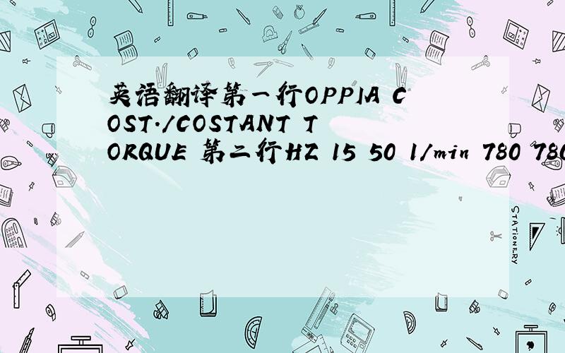 英语翻译第一行OPPIA COST./COSTANT TORQUE 第二行HZ 15 50 1/min 780 780