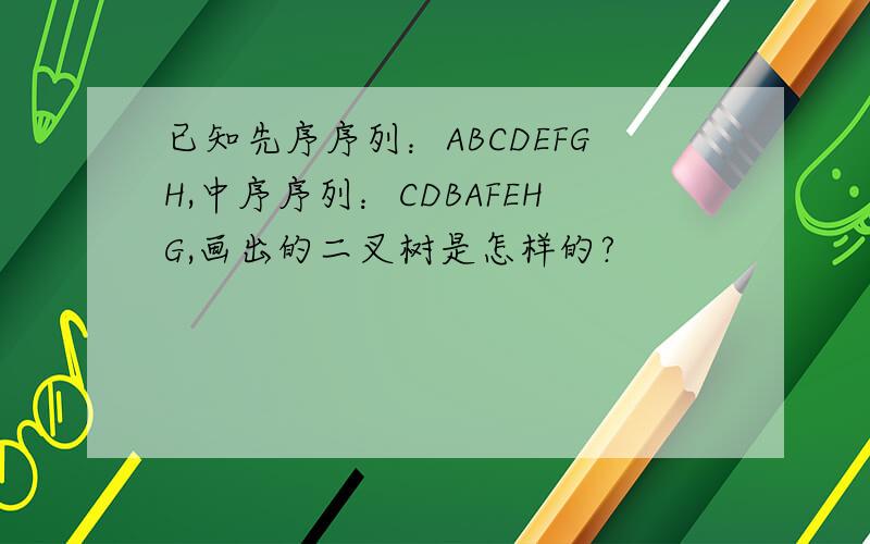 已知先序序列：ABCDEFGH,中序序列：CDBAFEHG,画出的二叉树是怎样的?