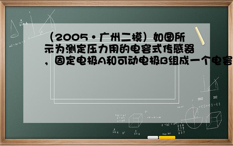 （2005•广州二模）如图所示为测定压力用的电容式传感器，固定电极A和可动电极B组成一个电容器．可动电极两端固定，当待测