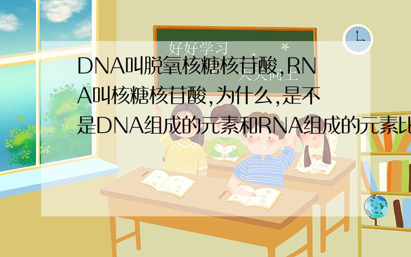 DNA叫脱氧核糖核苷酸,RNA叫核糖核苷酸,为什么,是不是DNA组成的元素和RNA组成的元素比起来少了氧元素