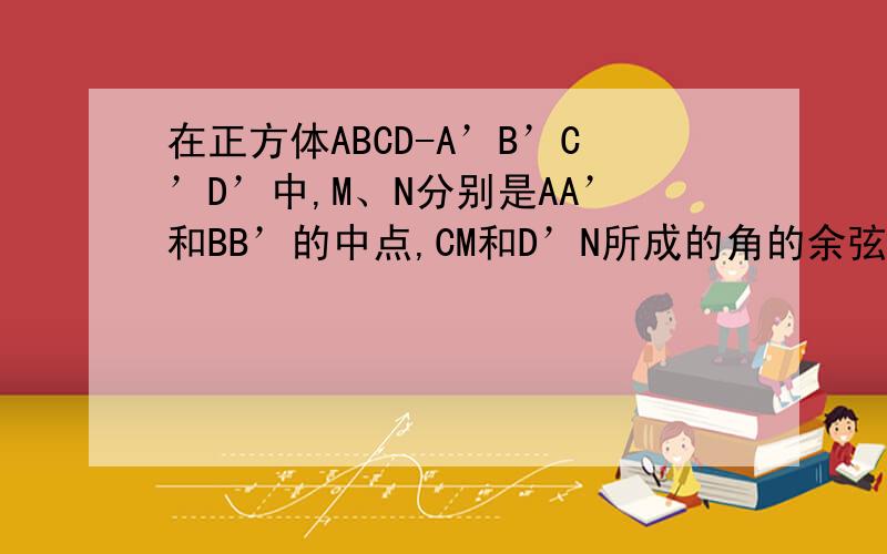 在正方体ABCD-A’B’C’D’中,M、N分别是AA’和BB’的中点,CM和D’N所成的角的余弦值