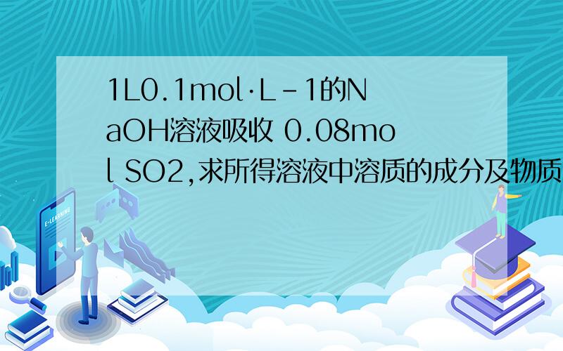 1L0.1mol·L-1的NaOH溶液吸收 0.08mol SO2,求所得溶液中溶质的成分及物质的量是