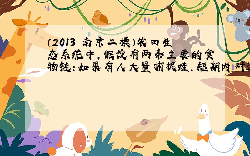 （2013•南京二模）农田生态系统中，假设有两条主要的食物链：如果有人大量捕捉蛙，短期内对这个生态系统造成的影响是（