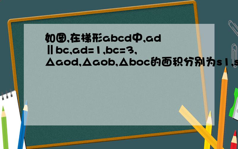 如图,在梯形abcd中,ad‖bc,ad=1,bc=3,△aod,△aob,△boc的面积分别为s1,s2,s3,那么s