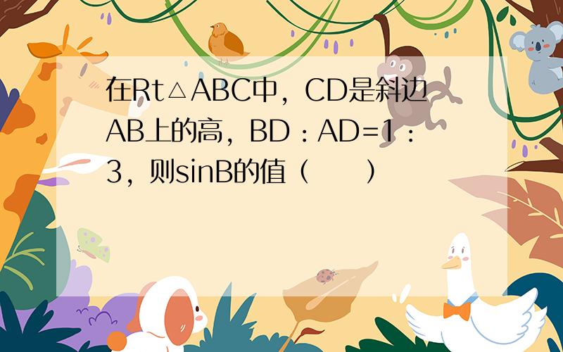 在Rt△ABC中，CD是斜边AB上的高，BD：AD=1：3，则sinB的值（　　）