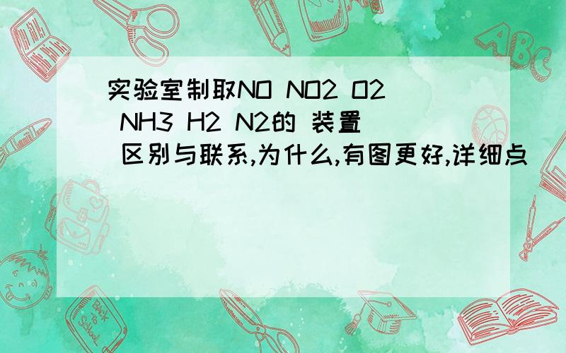实验室制取NO NO2 O2 NH3 H2 N2的 装置 区别与联系,为什么,有图更好,详细点