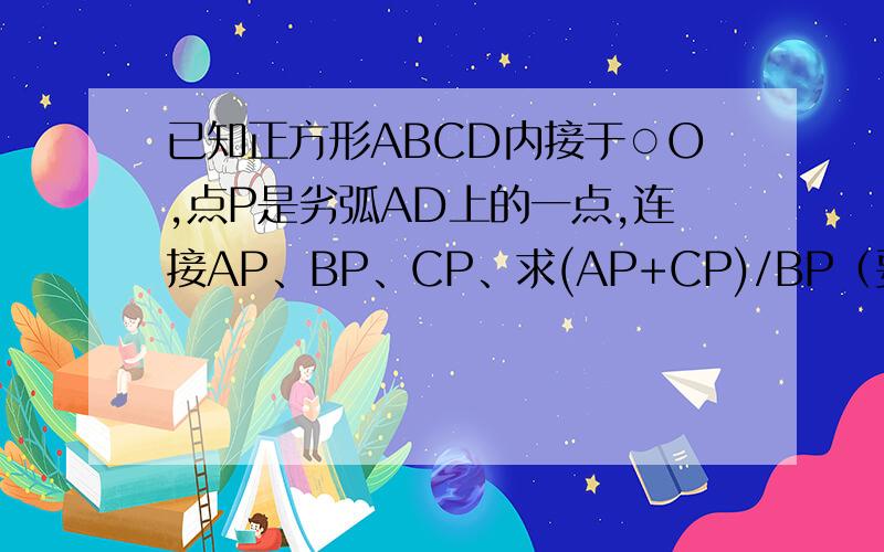 已知正方形ABCD内接于○O,点P是劣弧AD上的一点,连接AP、BP、CP、求(AP+CP)/BP（要过程）