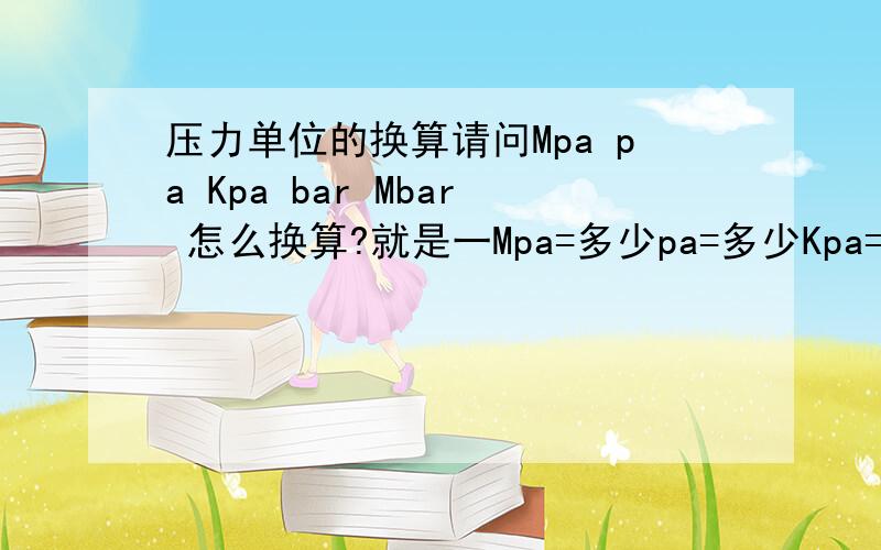 压力单位的换算请问Mpa pa Kpa bar Mbar 怎么换算?就是一Mpa=多少pa=多少Kpa==多少bar 请